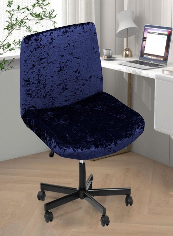 Levoberg Armless Criss Cross Office Desk Chair Cover Stertch Vanity Desk Chair Slipcovers Cross Legged Wide Chair Covers Accent Mid Back Wide Seat Swivel Task Chair Protector Navy - Image 2
